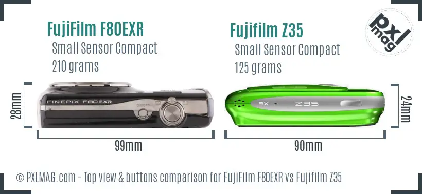 FujiFilm F80EXR vs Fujifilm Z35 top view buttons comparison