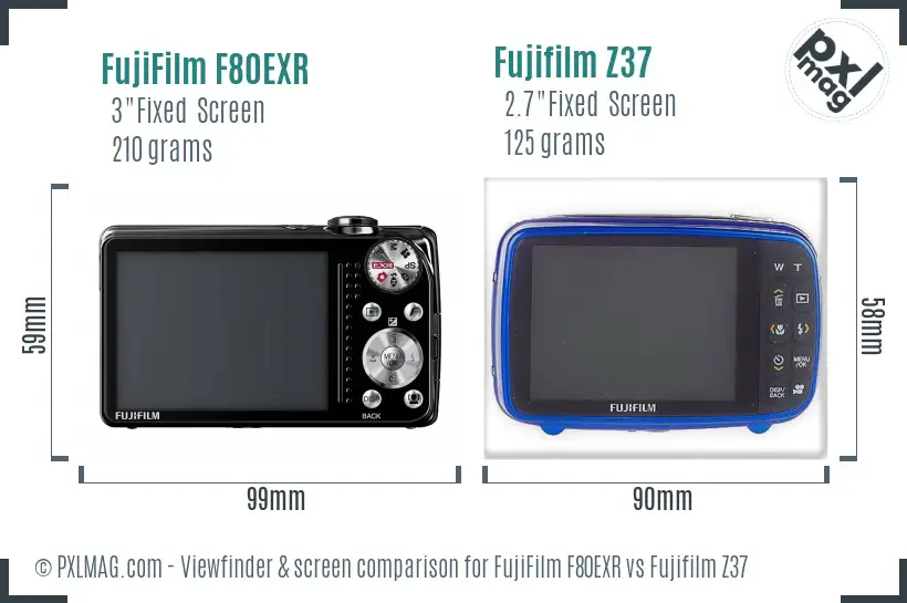 FujiFilm F80EXR vs Fujifilm Z37 Screen and Viewfinder comparison