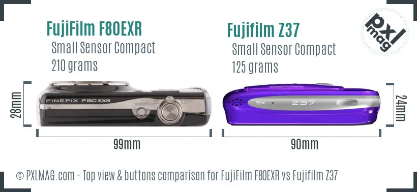 FujiFilm F80EXR vs Fujifilm Z37 top view buttons comparison