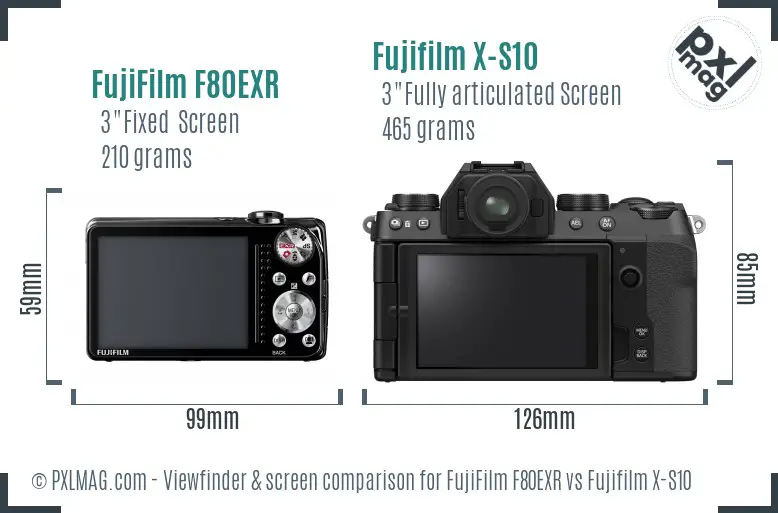 FujiFilm F80EXR vs Fujifilm X-S10 Screen and Viewfinder comparison