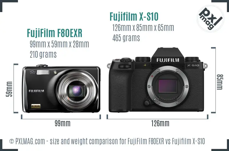 FujiFilm F80EXR vs Fujifilm X-S10 size comparison