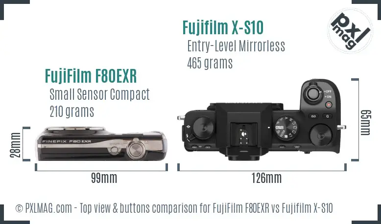 FujiFilm F80EXR vs Fujifilm X-S10 top view buttons comparison