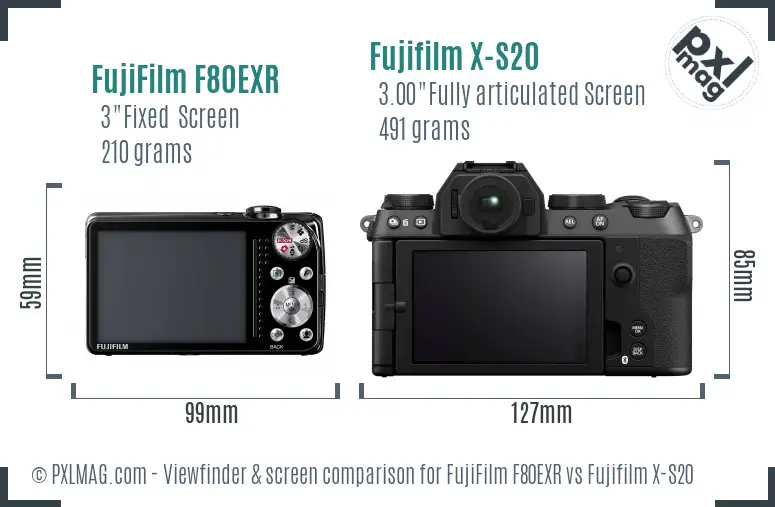 FujiFilm F80EXR vs Fujifilm X-S20 Screen and Viewfinder comparison FujiFilm F80EXR vs Fujifilm X-S20 Screen and Viewfinder comparison