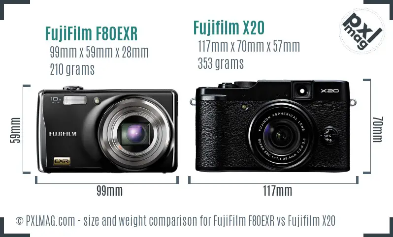 FujiFilm F80EXR vs Fujifilm X20 size comparison