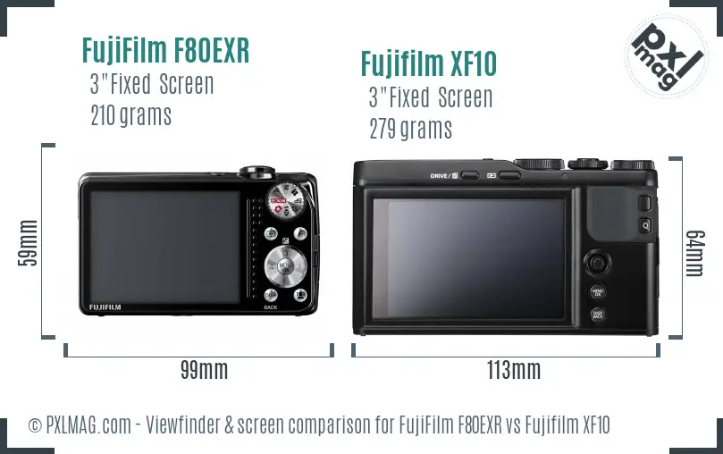 FujiFilm F80EXR vs Fujifilm XF10 Screen and Viewfinder comparison