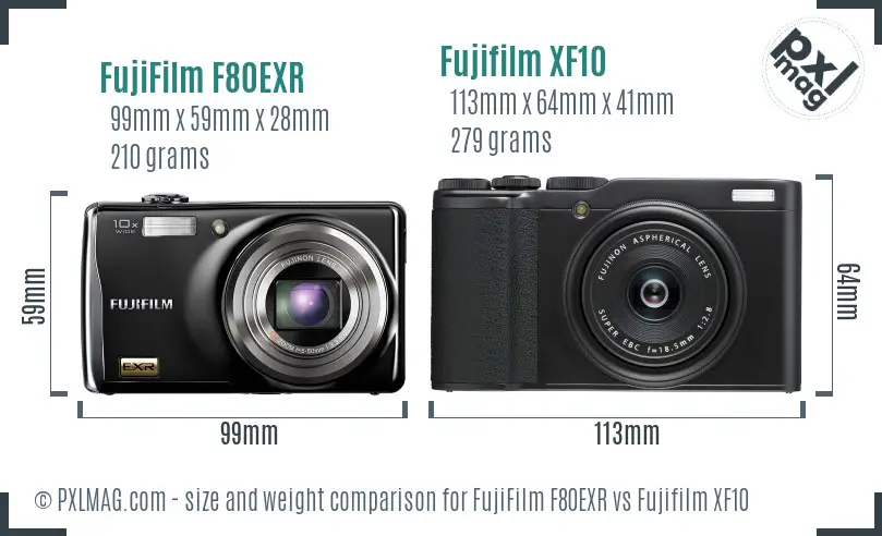 FujiFilm F80EXR vs Fujifilm XF10 size comparison