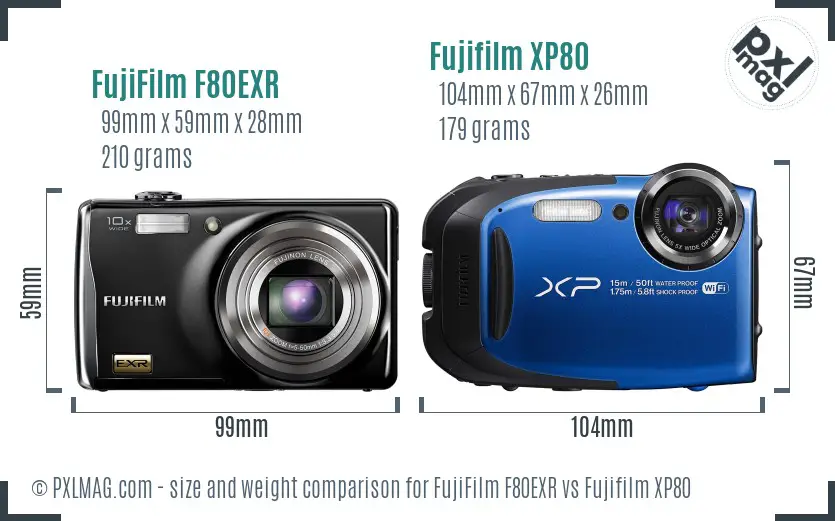FujiFilm F80EXR vs Fujifilm XP80 size comparison