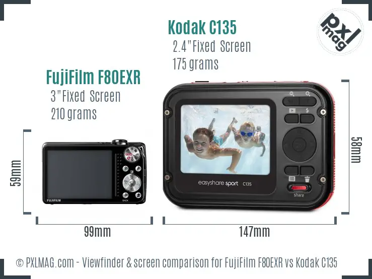 FujiFilm F80EXR vs Kodak C135 Screen and Viewfinder comparison