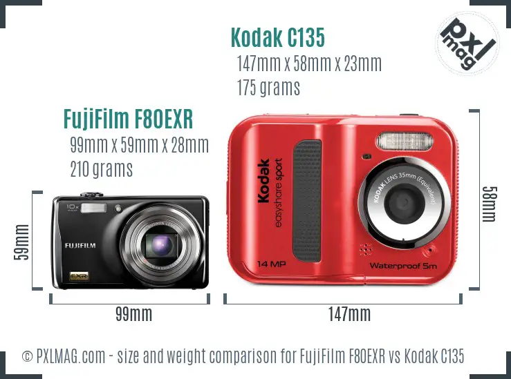 FujiFilm F80EXR vs Kodak C135 size comparison