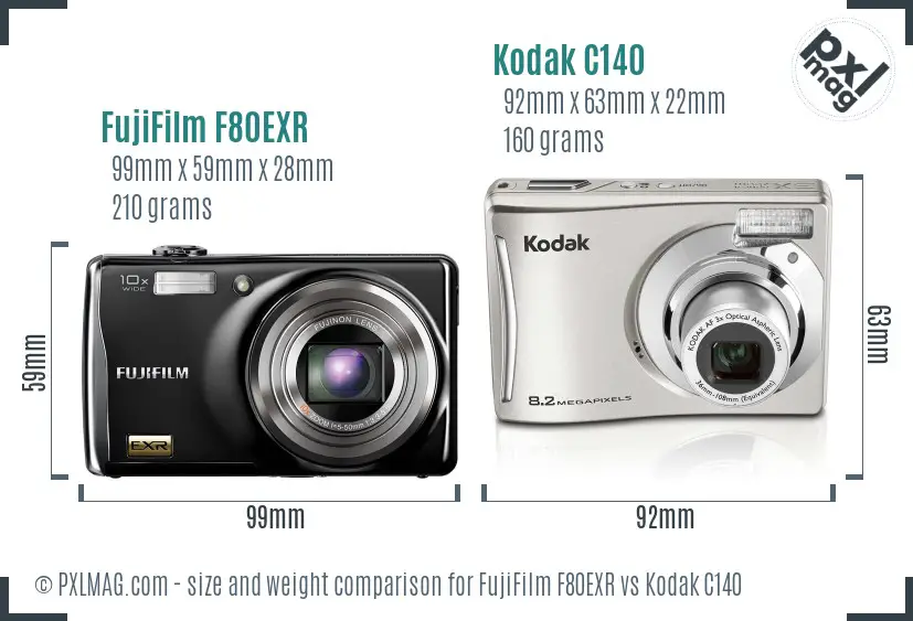 FujiFilm F80EXR vs Kodak C140 size comparison FujiFilm F80EXR vs Kodak C140 size comparison