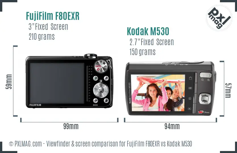 FujiFilm F80EXR vs Kodak M530 Screen and Viewfinder comparison