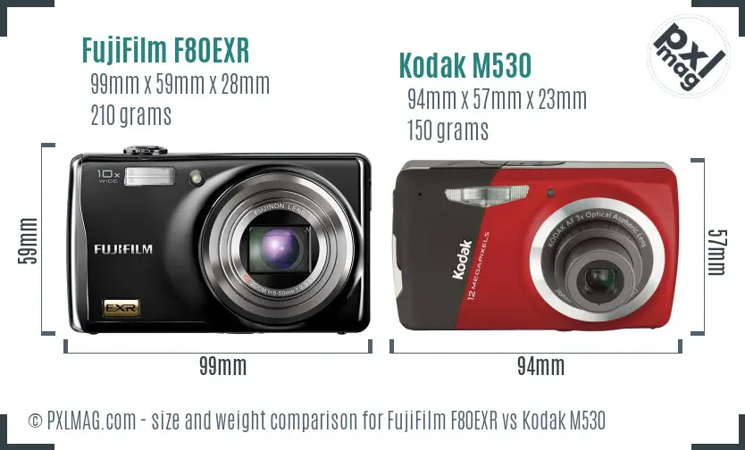 FujiFilm F80EXR vs Kodak M530 size comparison