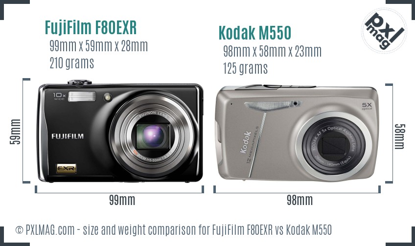 FujiFilm F80EXR vs Kodak M550 size comparison