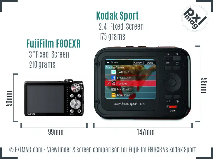 FujiFilm F80EXR vs Kodak Sport Screen and Viewfinder comparison