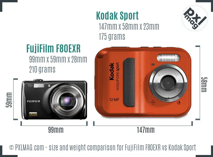 FujiFilm F80EXR vs Kodak Sport size comparison