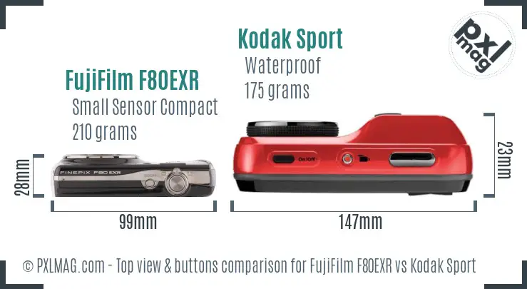 FujiFilm F80EXR vs Kodak Sport top view buttons comparison