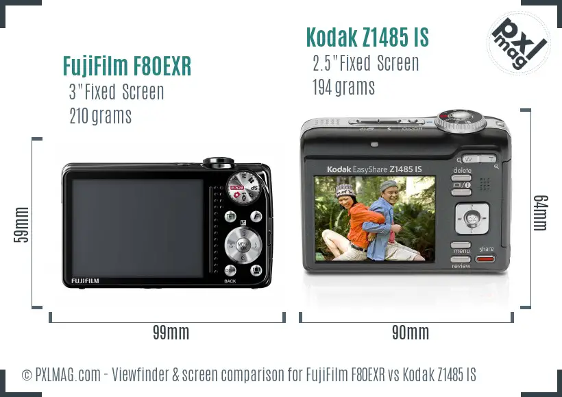 FujiFilm F80EXR vs Kodak Z1485 IS Screen and Viewfinder comparison