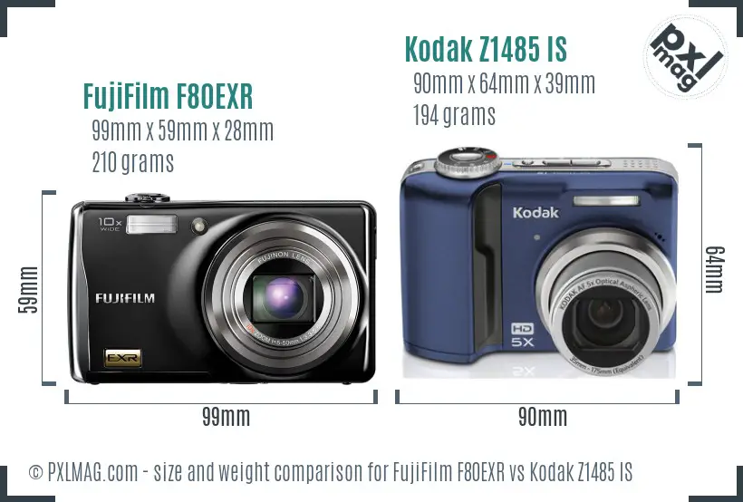 FujiFilm F80EXR vs Kodak Z1485 IS size comparison FujiFilm F80EXR vs Kodak Z1485 IS size comparison