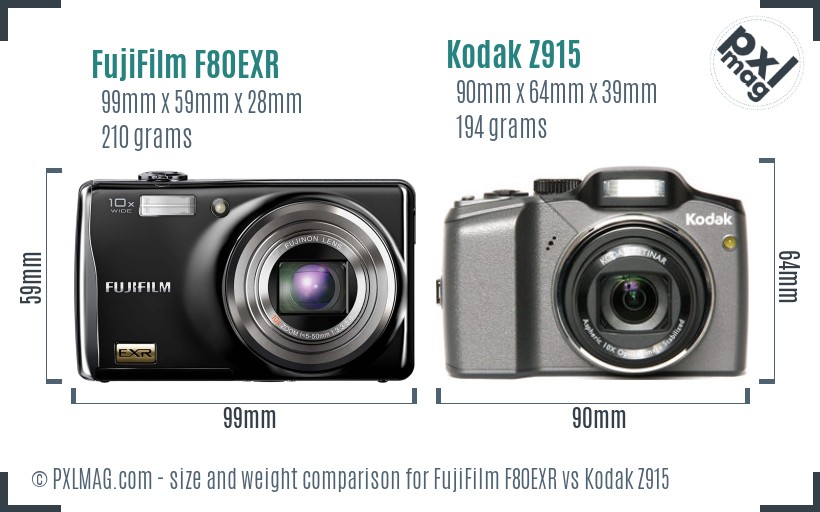 FujiFilm F80EXR vs Kodak Z915 size comparison