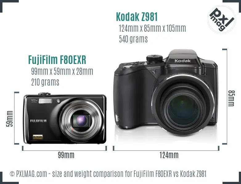 FujiFilm F80EXR vs Kodak Z981 size comparison FujiFilm F80EXR vs Kodak Z981 size comparison