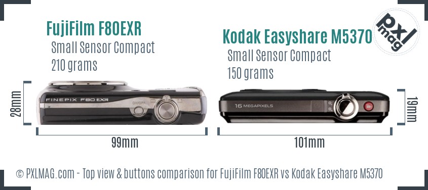 FujiFilm F80EXR vs Kodak Easyshare M5370 top view buttons comparison