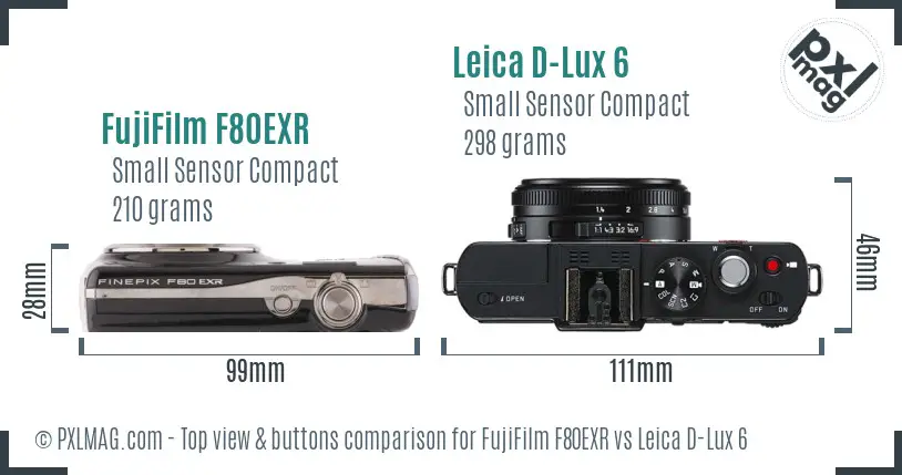 FujiFilm F80EXR vs Leica D-Lux 6 top view buttons comparison