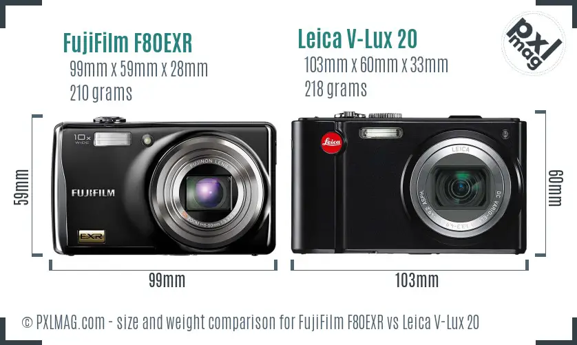 FujiFilm F80EXR vs Leica V-Lux 20 size comparison