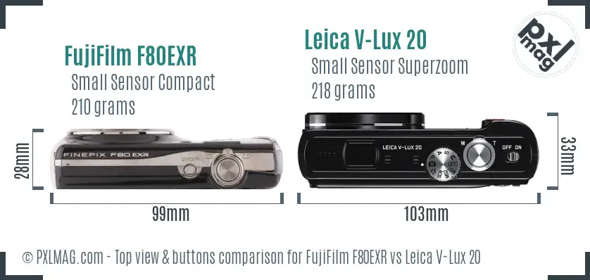FujiFilm F80EXR vs Leica V-Lux 20 top view buttons comparison