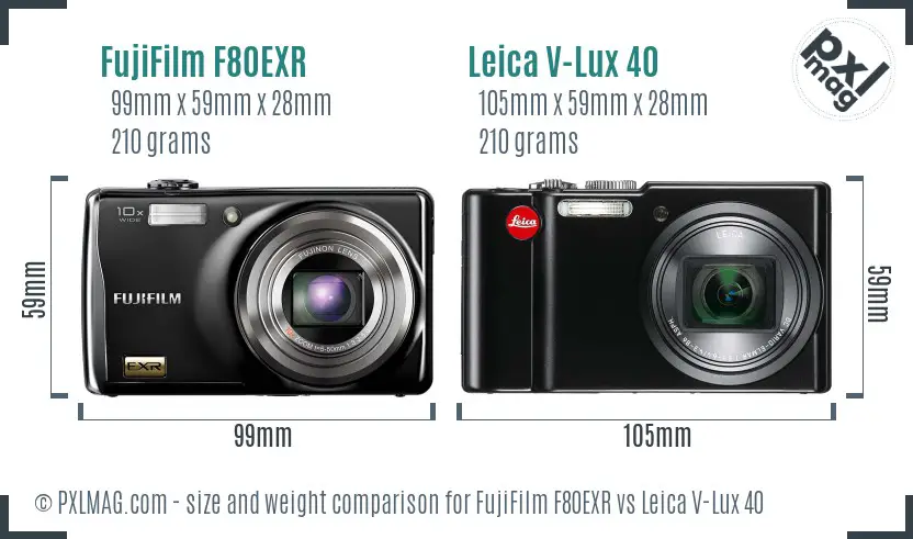 FujiFilm F80EXR vs Leica V-Lux 40 size comparison FujiFilm F80EXR vs Leica V-Lux 40 size comparison