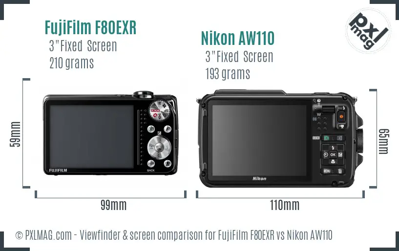 FujiFilm F80EXR vs Nikon AW110 Screen and Viewfinder comparison