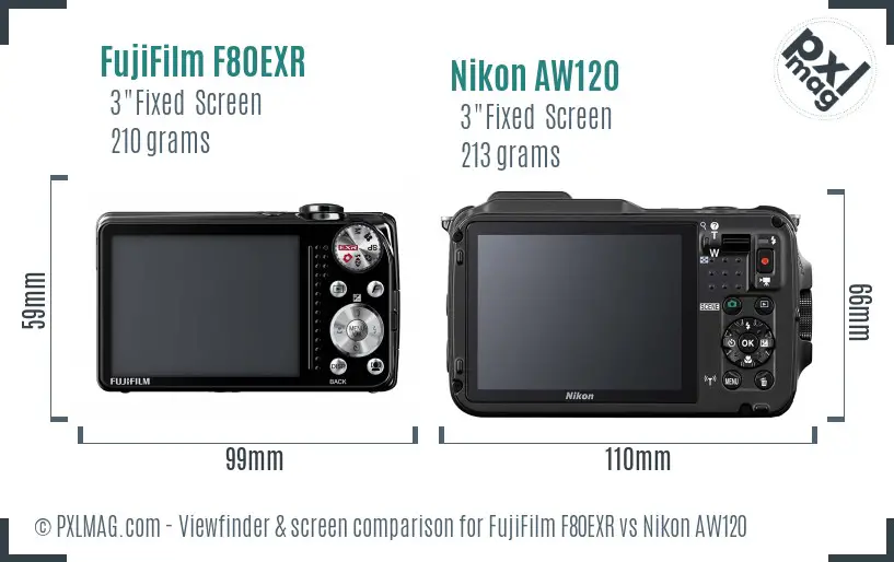 FujiFilm F80EXR vs Nikon AW120 Screen and Viewfinder comparison