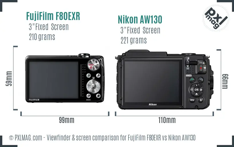 FujiFilm F80EXR vs Nikon AW130 Screen and Viewfinder comparison