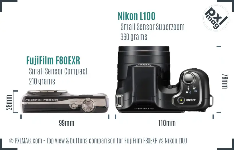 FujiFilm F80EXR vs Nikon L100 top view buttons comparison