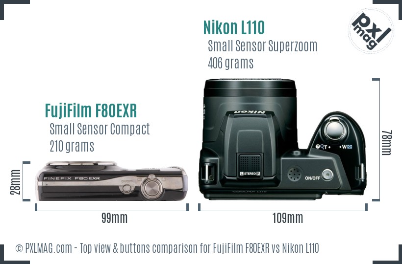 FujiFilm F80EXR vs Nikon L110 top view buttons comparison