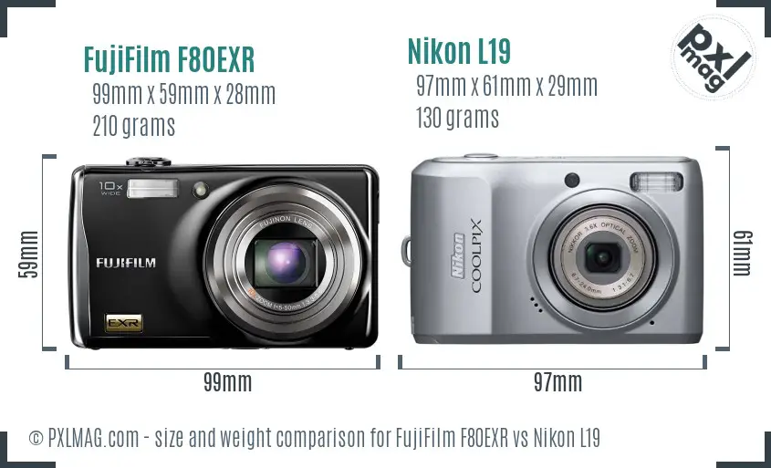 FujiFilm F80EXR vs Nikon L19 size comparison