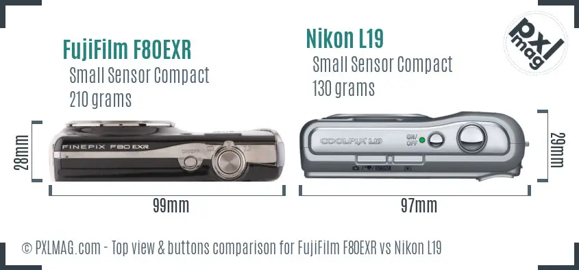 FujiFilm F80EXR vs Nikon L19 top view buttons comparison