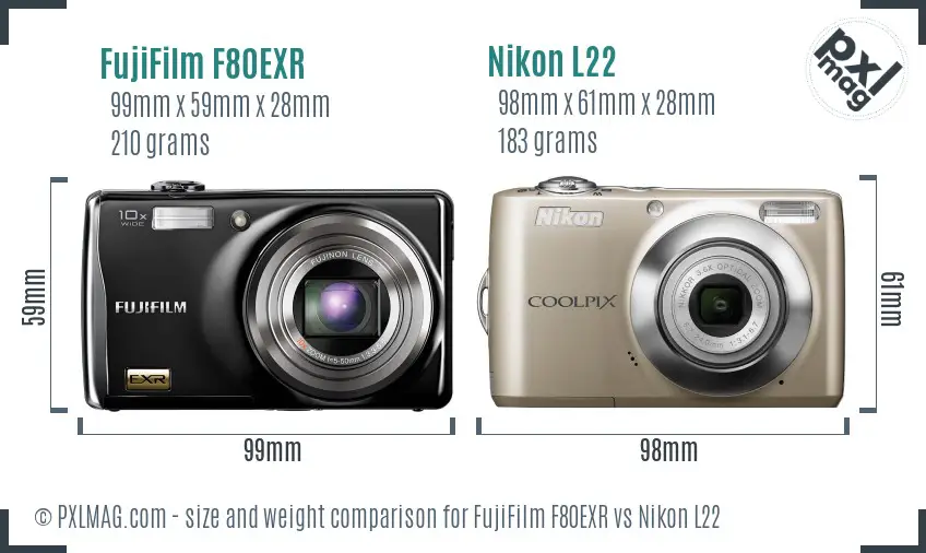 FujiFilm F80EXR vs Nikon L22 size comparison