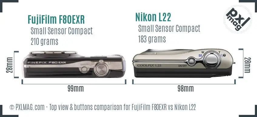 FujiFilm F80EXR vs Nikon L22 top view buttons comparison