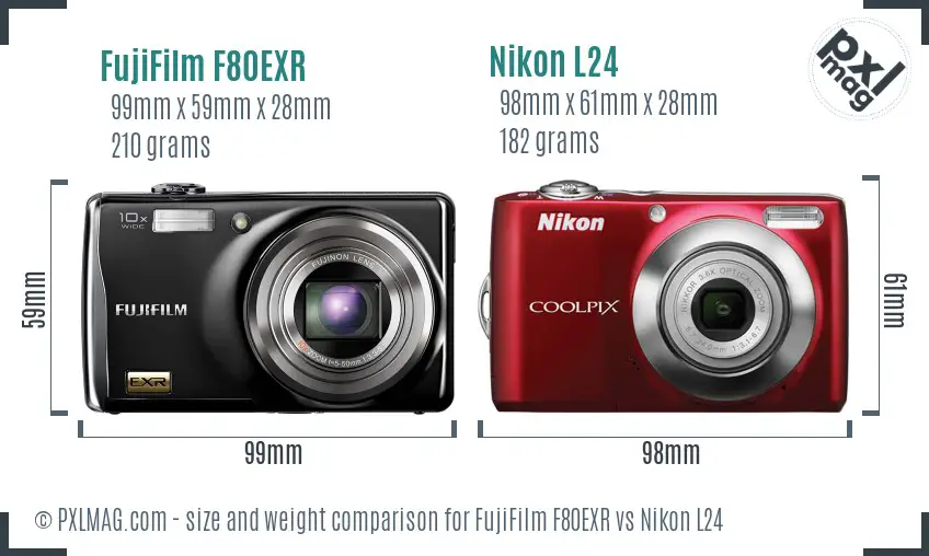 FujiFilm F80EXR vs Nikon L24 size comparison