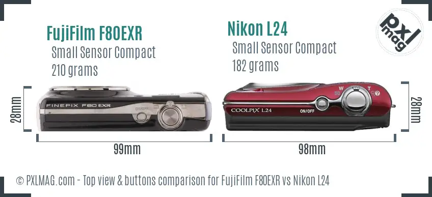 FujiFilm F80EXR vs Nikon L24 top view buttons comparison
