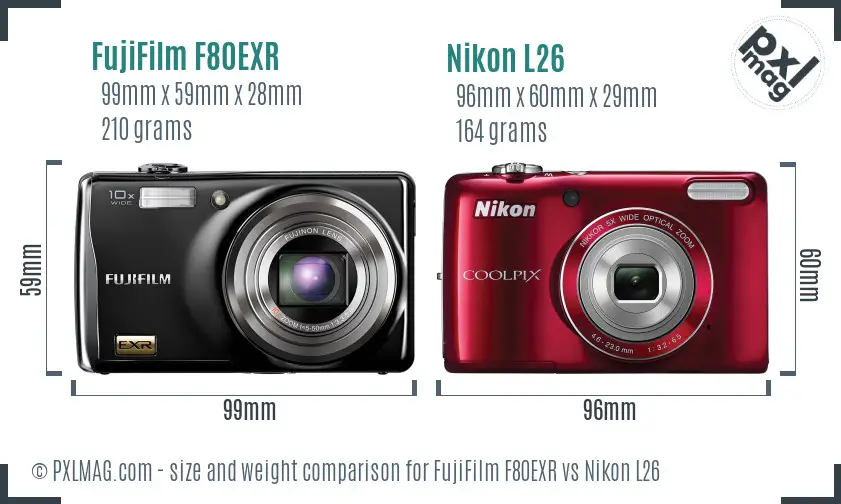 FujiFilm F80EXR vs Nikon L26 size comparison
