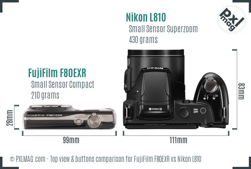 FujiFilm F80EXR vs Nikon L810 top view buttons comparison