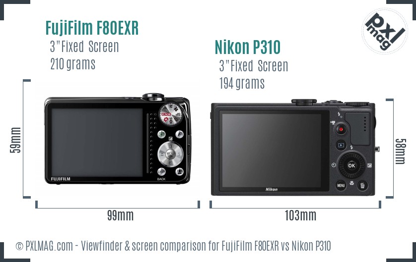 FujiFilm F80EXR vs Nikon P310 Screen and Viewfinder comparison