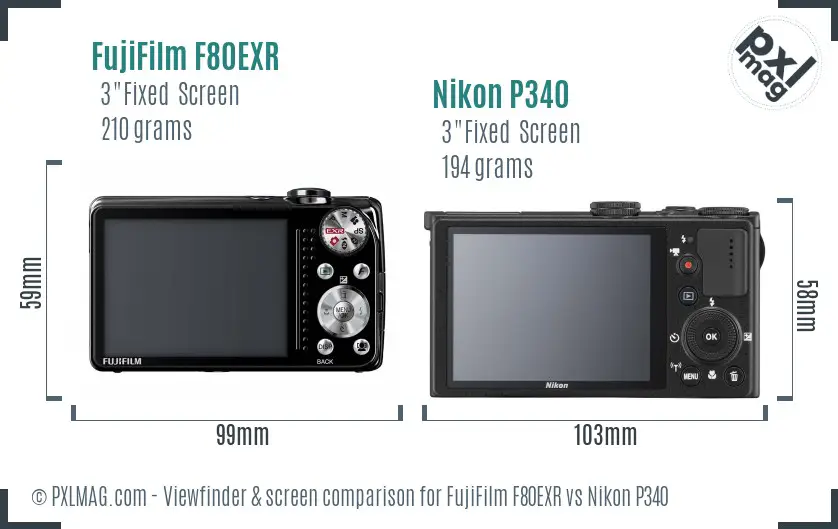 FujiFilm F80EXR vs Nikon P340 Screen and Viewfinder comparison