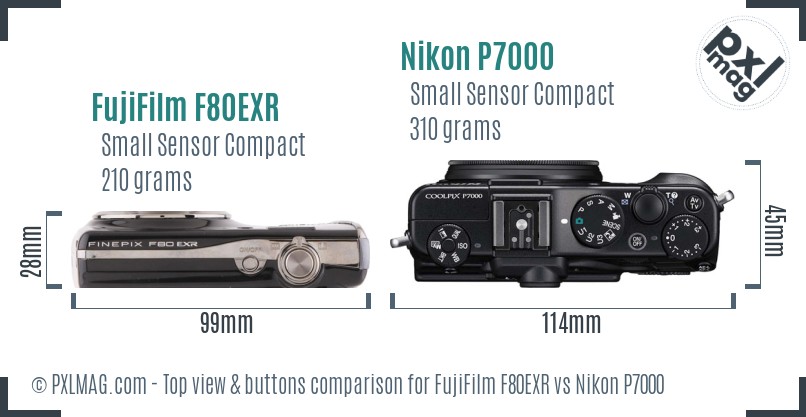 FujiFilm F80EXR vs Nikon P7000 top view buttons comparison