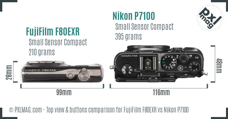 FujiFilm F80EXR vs Nikon P7100 top view buttons comparison