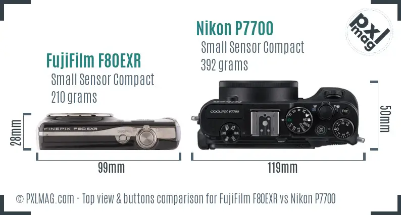 FujiFilm F80EXR vs Nikon P7700 top view buttons comparison