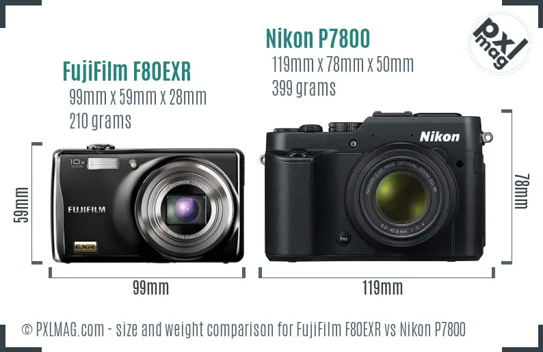FujiFilm F80EXR vs Nikon P7800 size comparison