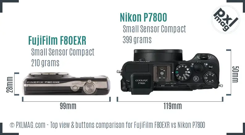 FujiFilm F80EXR vs Nikon P7800 top view buttons comparison