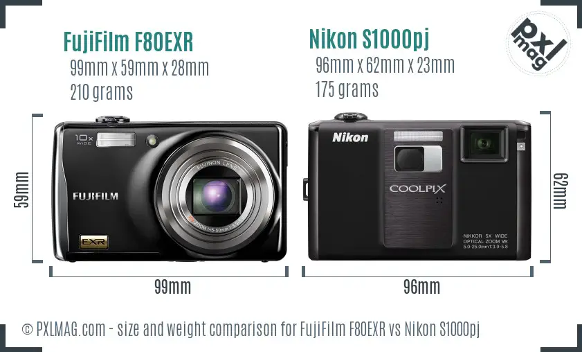 FujiFilm F80EXR vs Nikon S1000pj size comparison